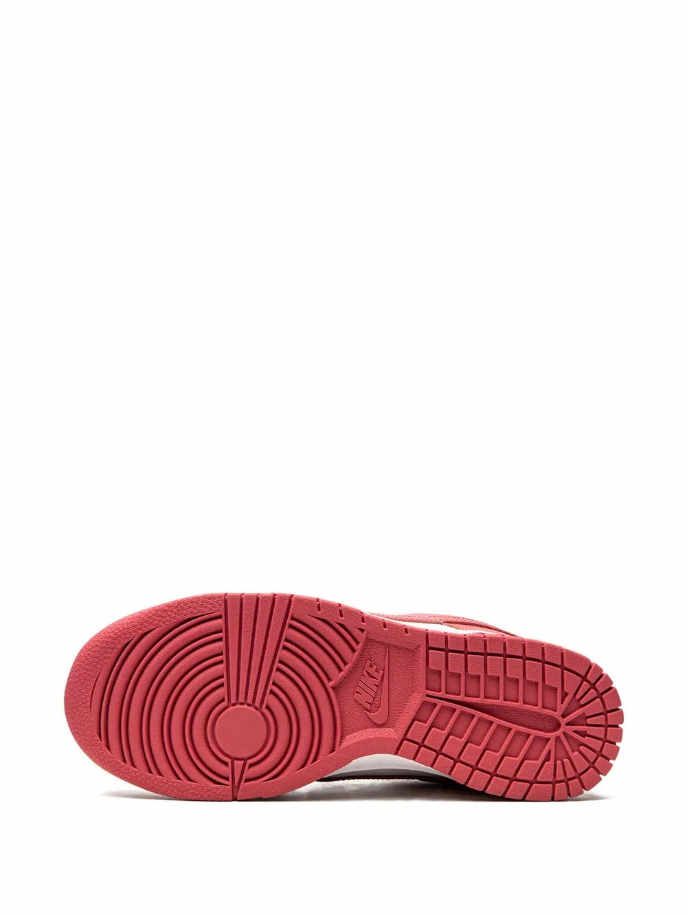 Red rubber outsole with circular tread pattern for low-top sneakers