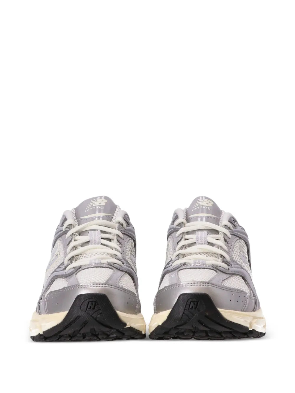 Pair of lace-up sneakers, light gray with beige midsoles and black outsoles
