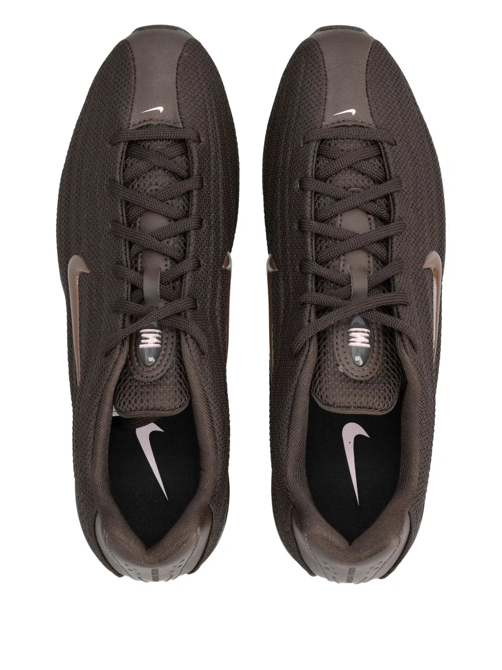 Pair of dark brown Nike lace-up trainers with Swoosh and cushioned lining