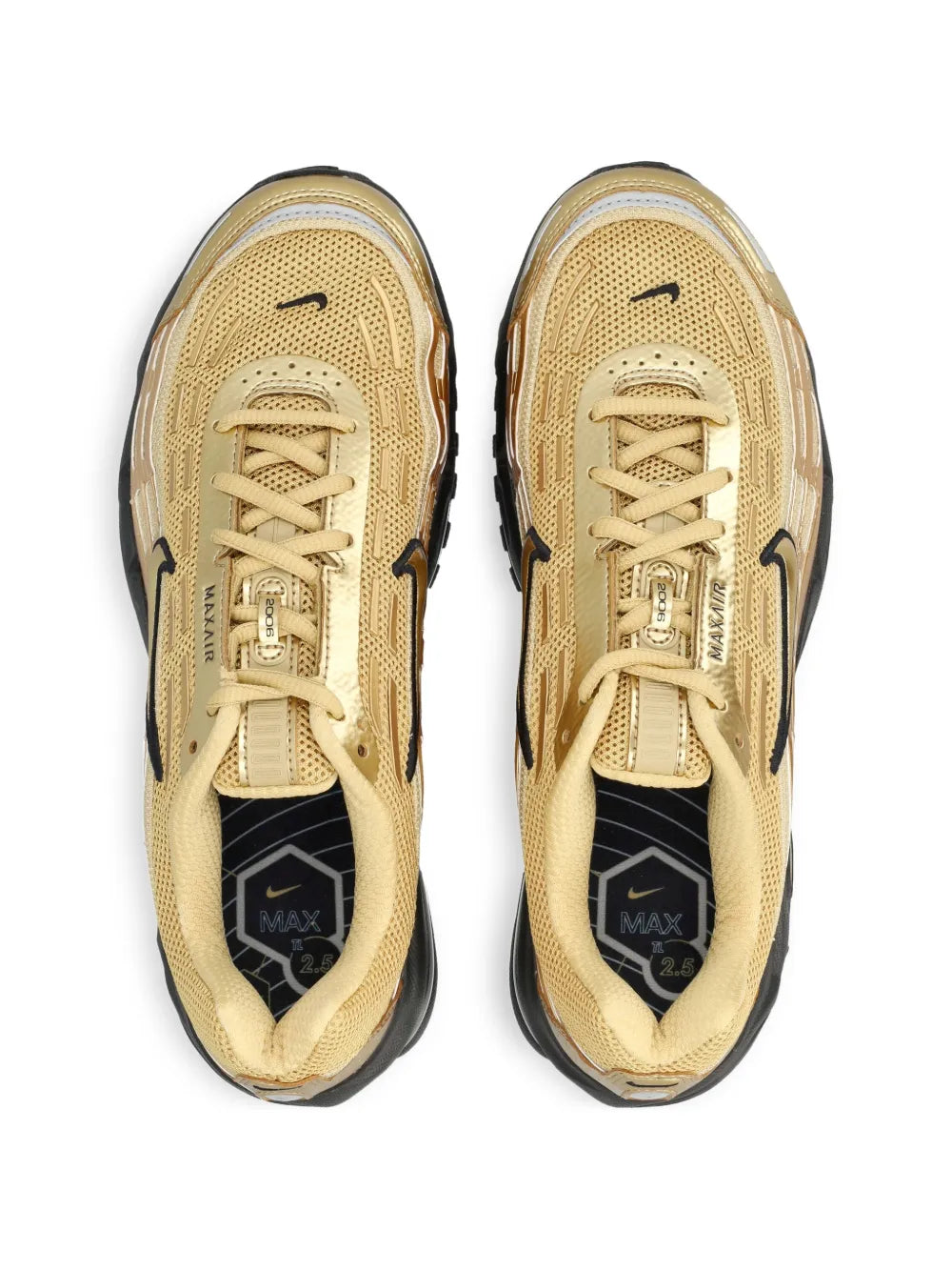 Beige lace-up sneakers, Nike swoosh on tongues and Max Air logo on insoles