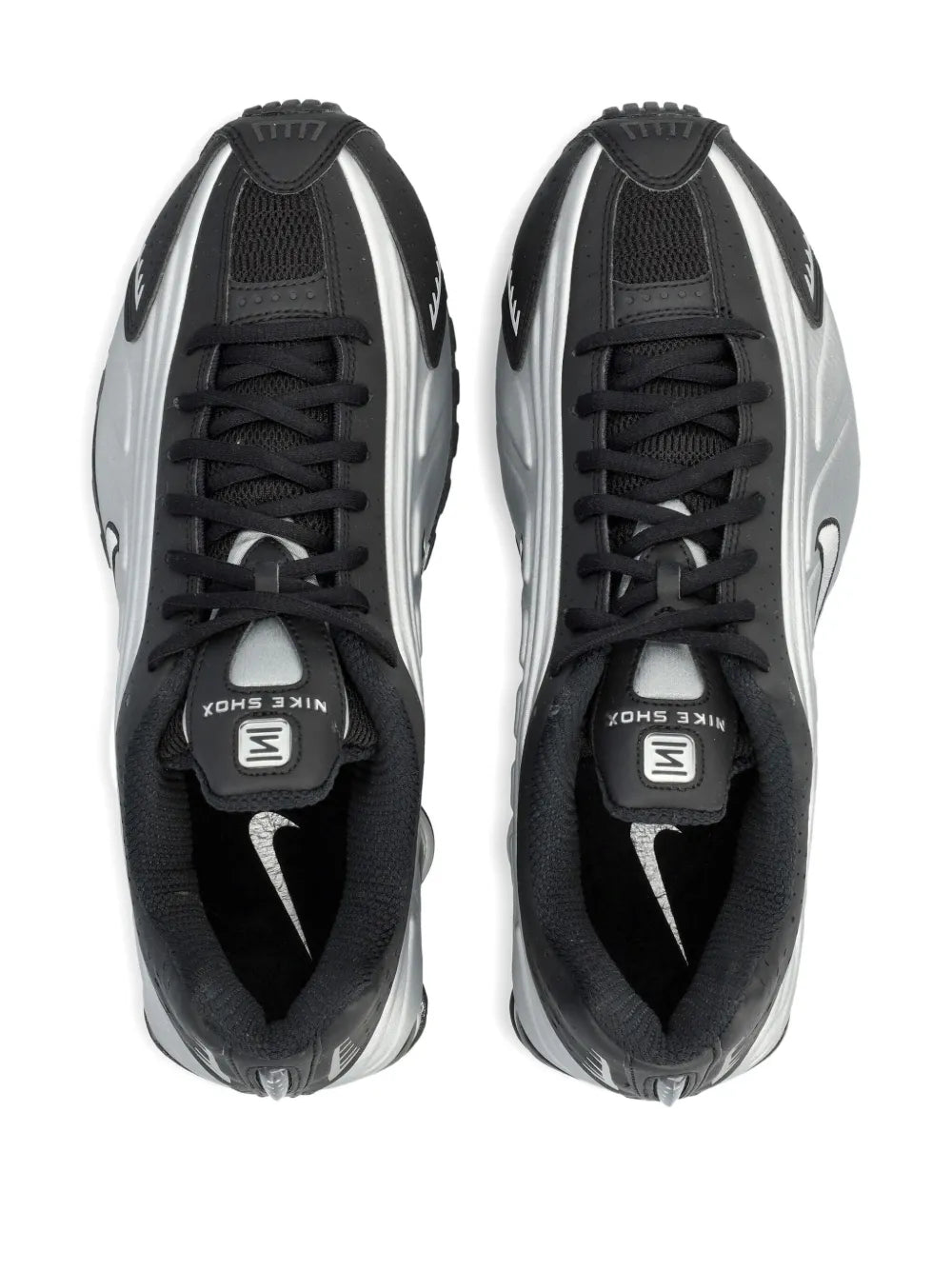Pair of black lace-up trainers with mesh tongue and metallic silver toe caps