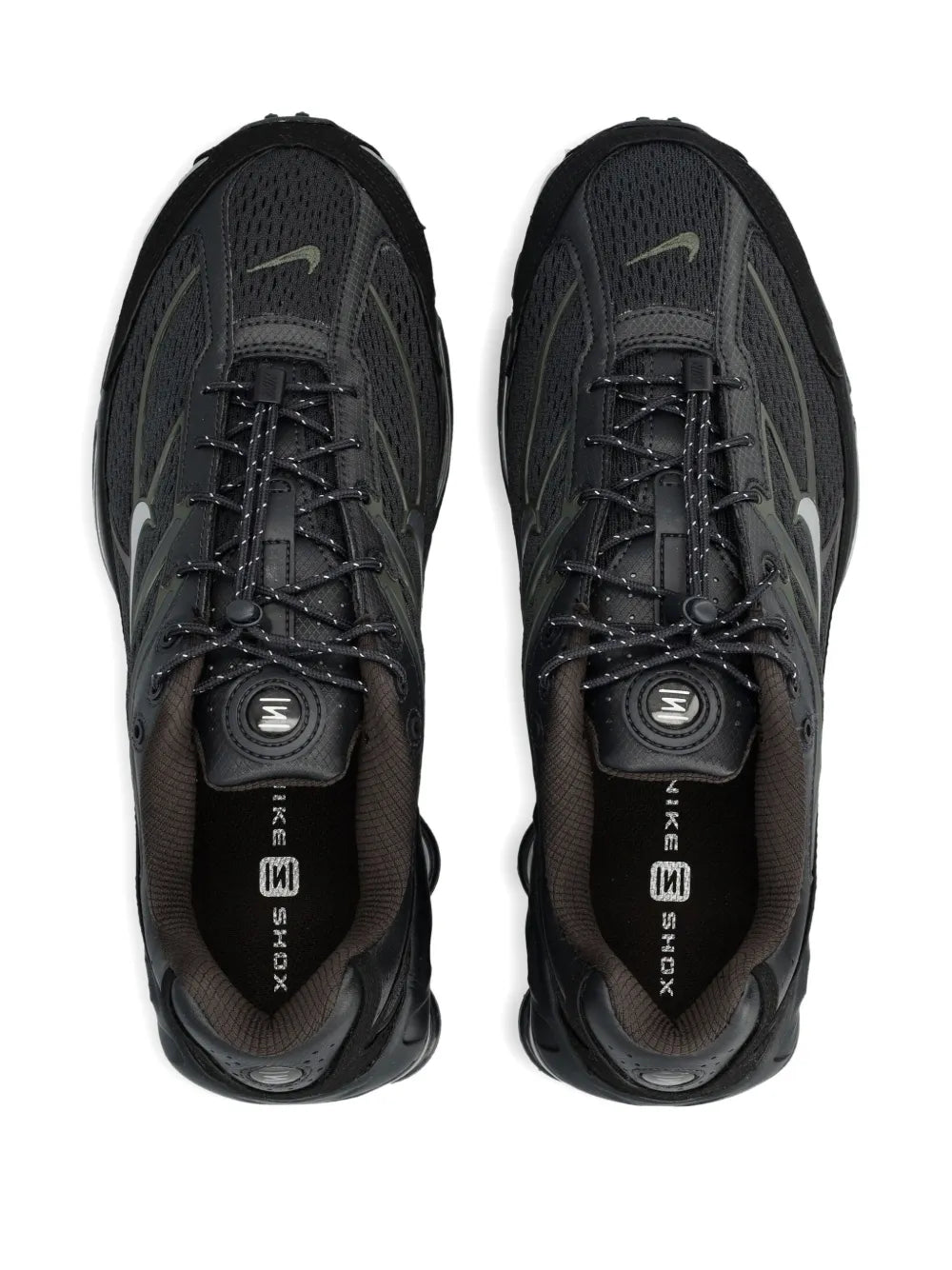 Pair of black Nike Shox Ride 2 sneakers, lace-up tops with cushioned interior lining