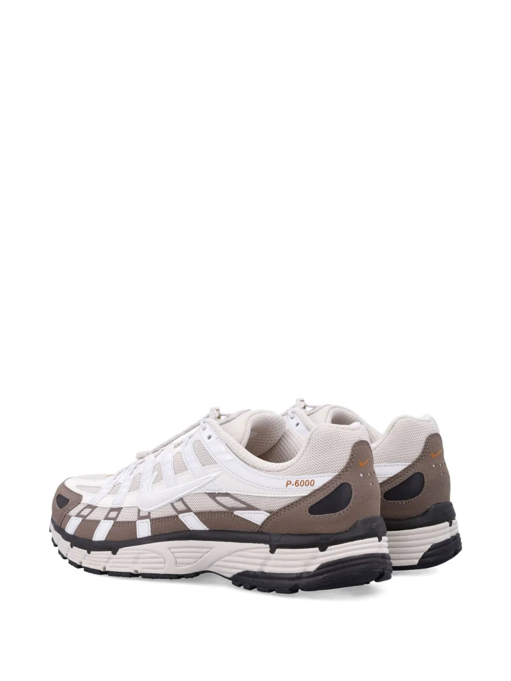 White lace-up trainers with P-6000 detail, brown heel panels and black stripe sole