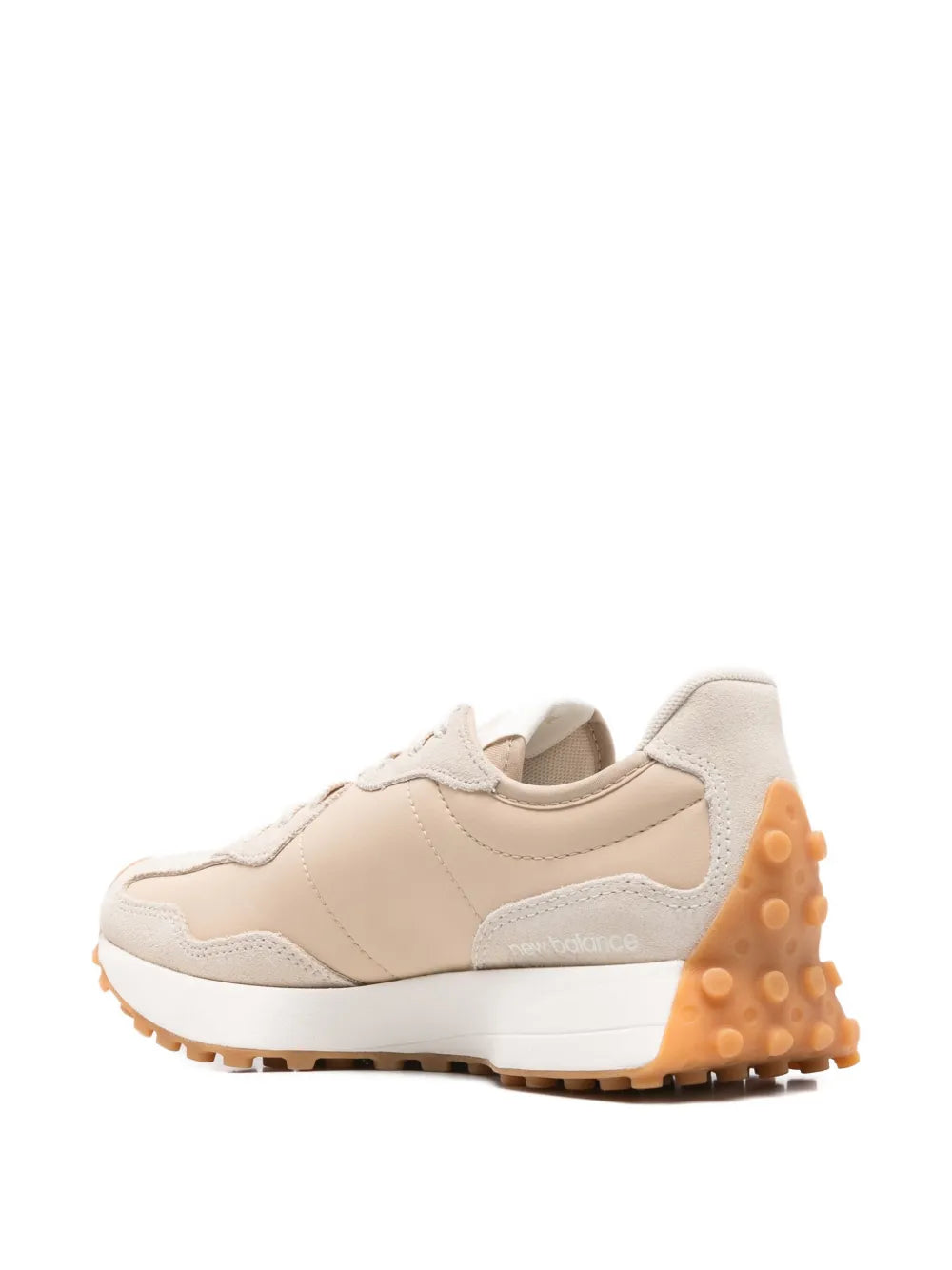Suede panelled lace-up sneakers in cream with orange tread outsole