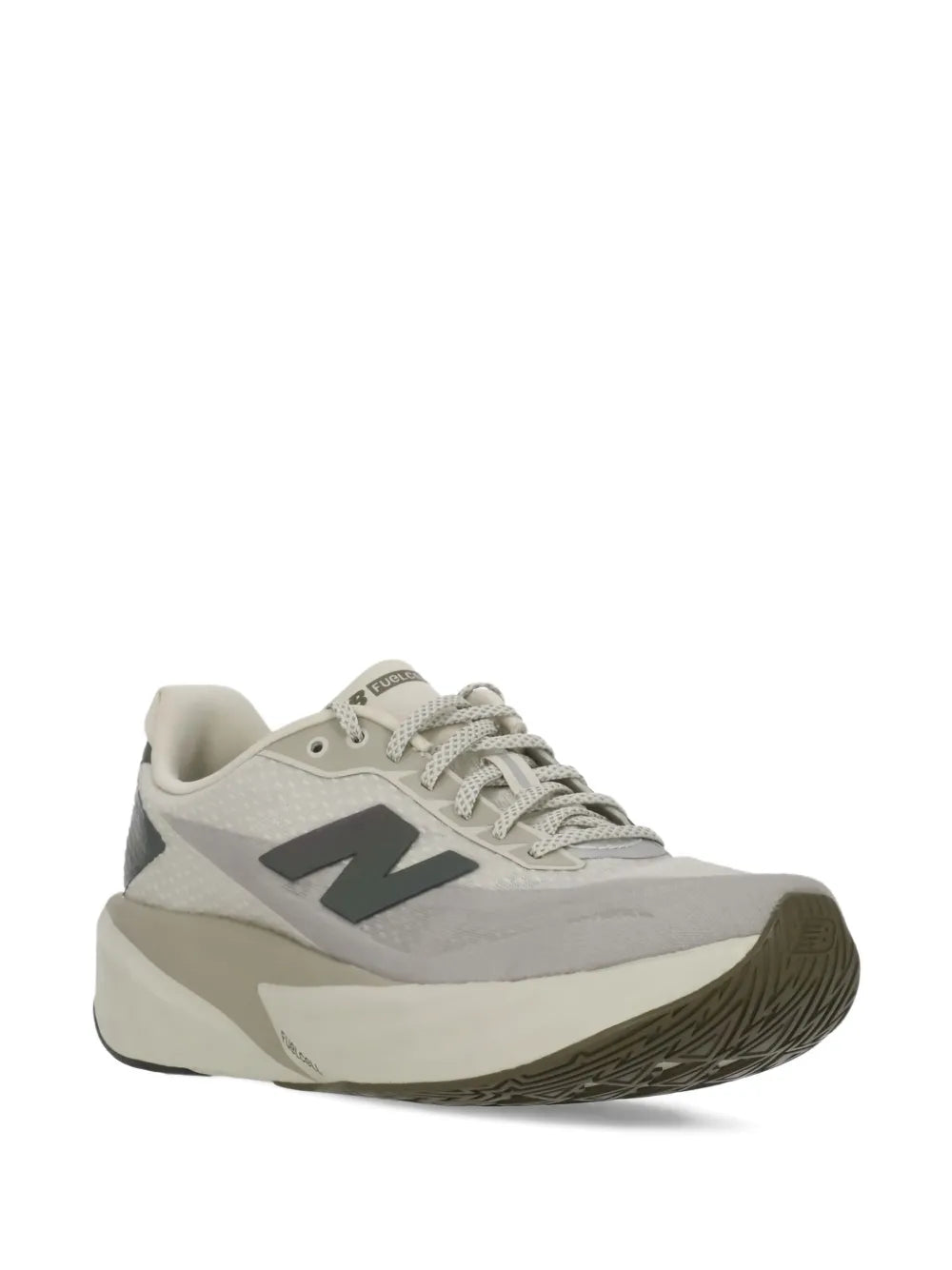 Beige and gray lace-up sneakers with side N logo and sculpted midsole
