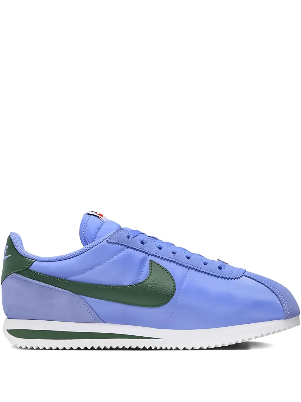 Nike Cortez blue low-top lace-up sneakers with green swoosh and white sole