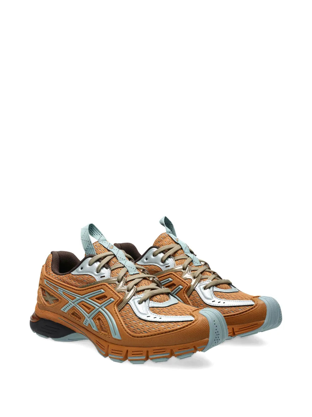 ASICS logo-detail running shoes, orange with white laces and light blue panels