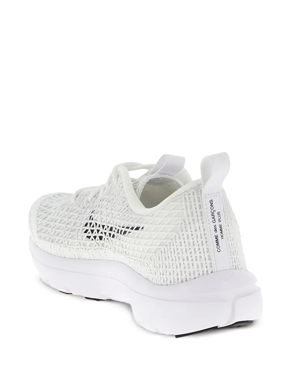 White knit lace-up sneaker with Nike Swoosh and rear collar view