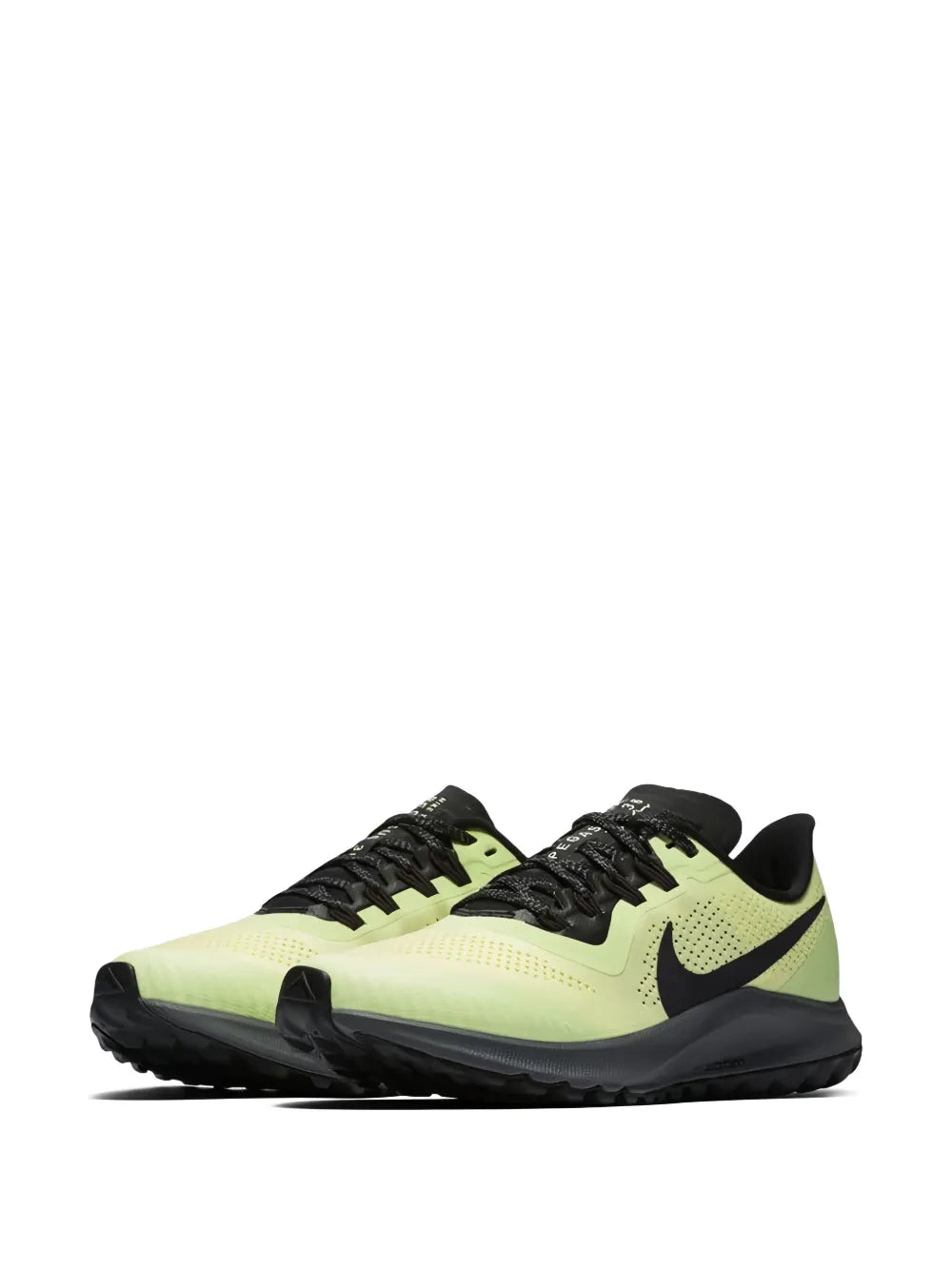 Nike trail running shoe, lime green and black colorblock with lace-up front