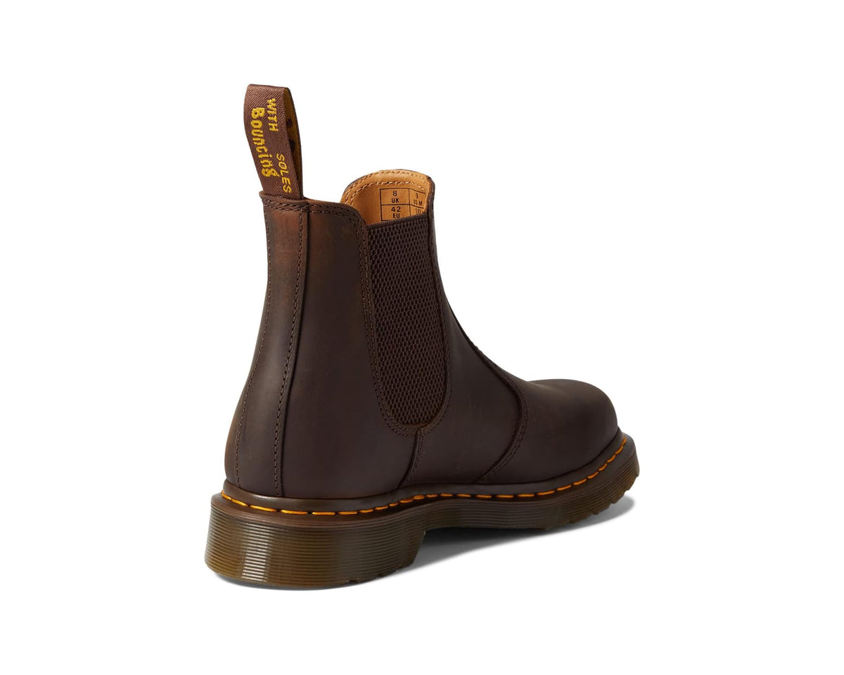 Unisex Dr. Martens 2976 Yellow Stitch Smooth Leather Chelsea Boots Dark Brown Crazy Horse