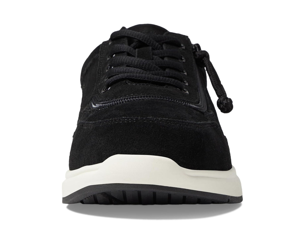 Black suede lace-up jogger sneaker with ribbed midsole