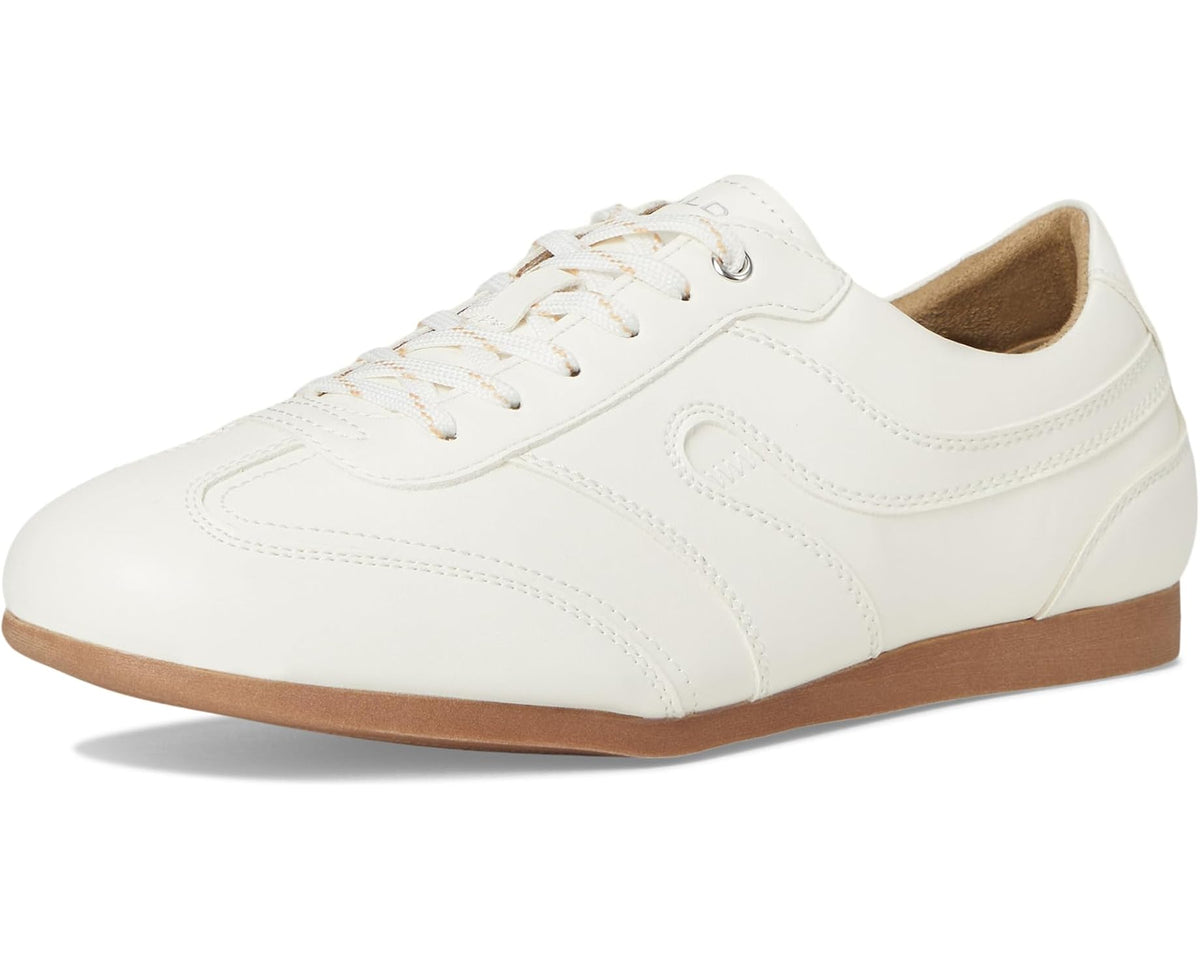 Men's ALDO Aris low-top sneaker, white leather with lace-up and tan sole