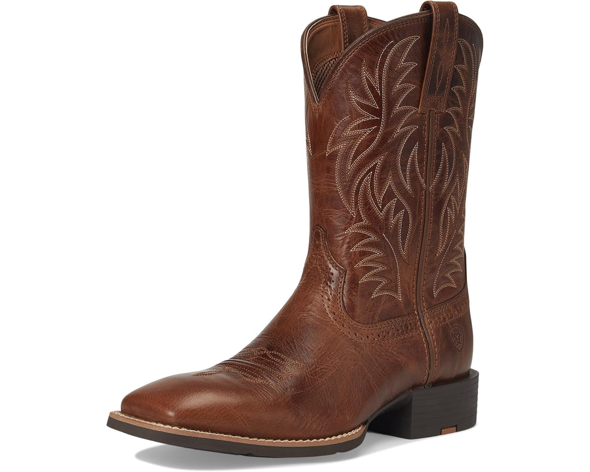 Men's Ariat Sport Western Wide Square Toe Cowboy Boot Dark Tan
