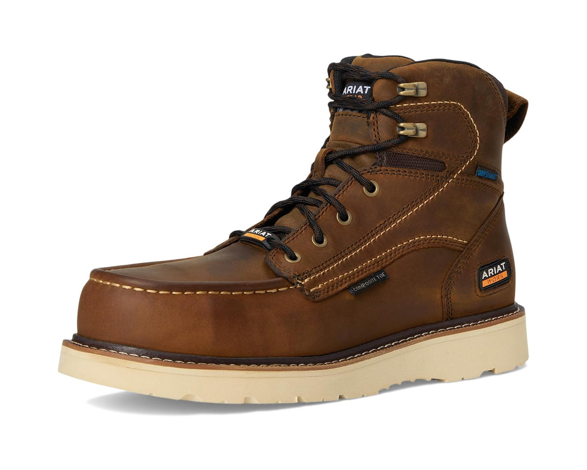 Men's Ariat Rebar Wedge Moc Toe 6 Waterproof Composite Toe Work Boots Distressed Brown