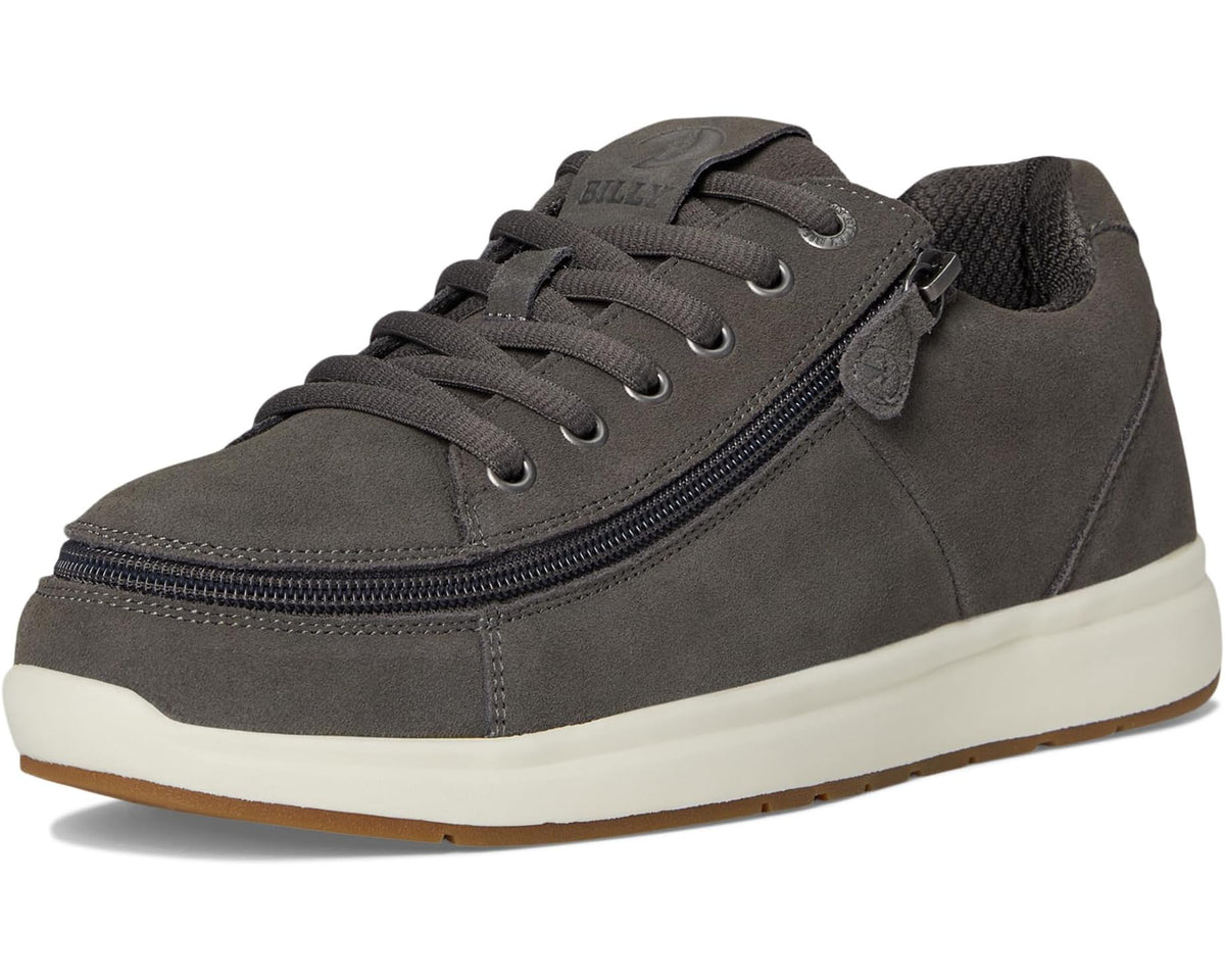 Men's BILLY charcoal suede lace-up sneakers with padded tongue and side zipper
