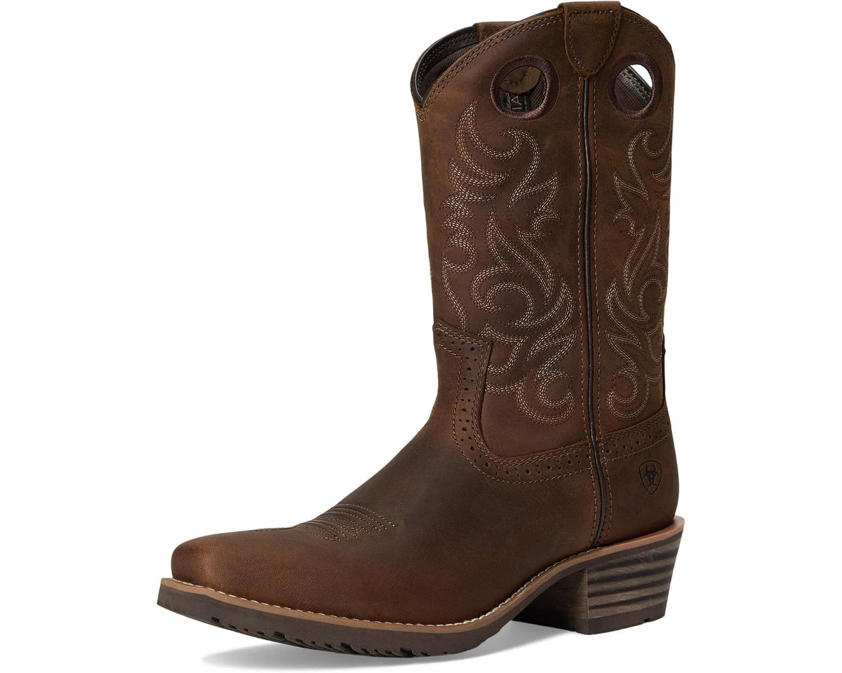 Men's Ariat Hybrid Roughstock Square Toe Cowboy Boot Distressed Brown