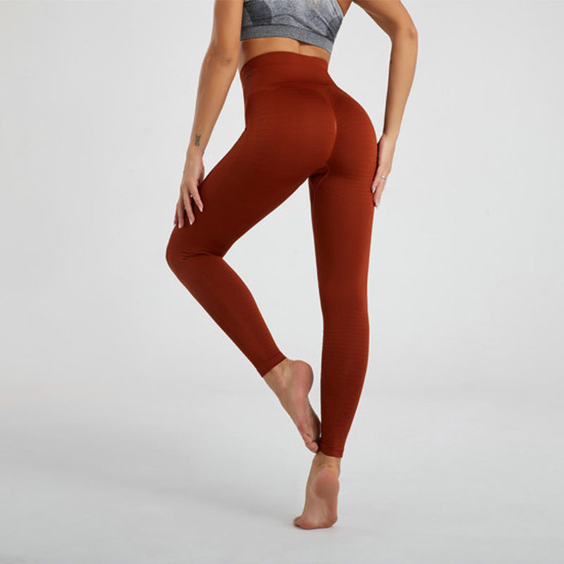 Women's fitness pants, rust red high-rise leggings with contoured seams