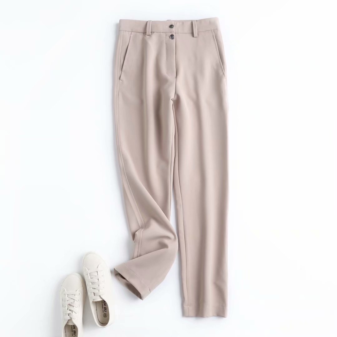 Apricot two-button straight casual trousers, straight leg with belt loops and button
