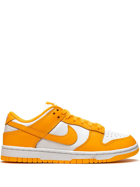 Nike Dunk Low low-top sneaker, orange and white leather, white swoosh