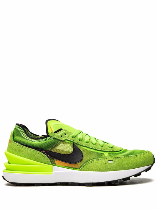 Neon green running sneaker with black Swoosh and white midsole