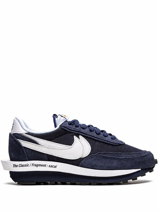 Navy Nike x Sacai LDWaffle low-top sneakers, white swoosh and waffle sole