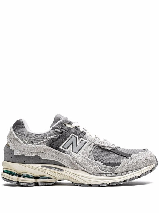 Grey New Balance 2002R lace-up sneaker with N logo and cushioned pod sole