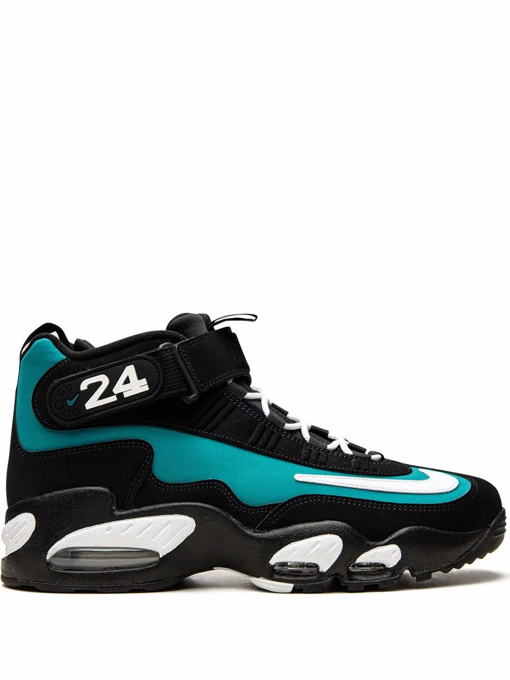 Nike Air Griffey Max 1 high-top sneaker in black with teal accents and strap 24