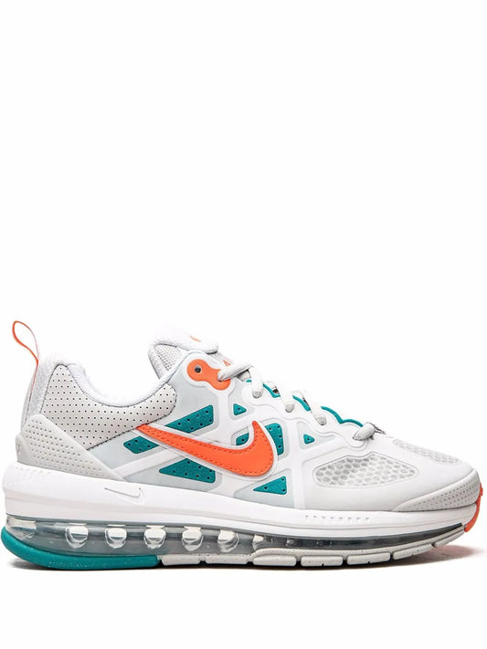 Nike Air Max Genome sneakers in white with orange and teal accents, visible air sole