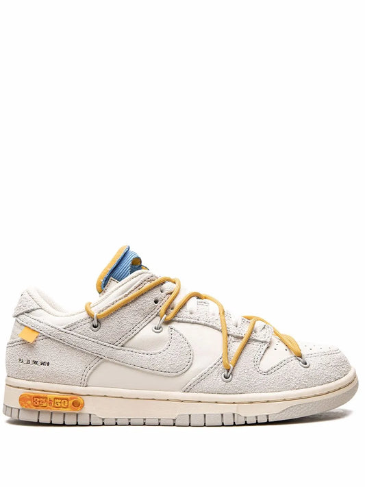 Nike x Off-White Dunk Low sneakers, off-white with yellow laces, blue collar