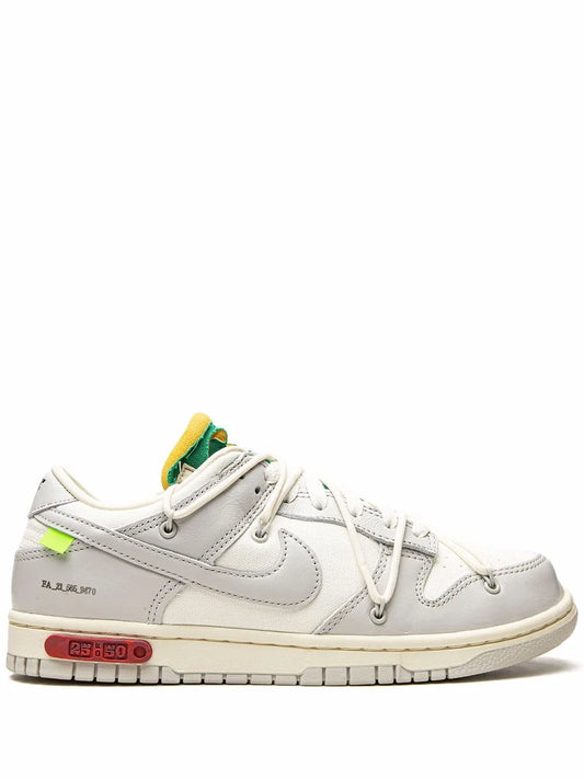 Nike x Off-White Dunk Low sneakers, white leather with green accents and lace-up