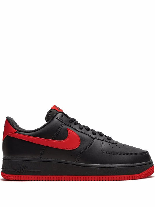 Nike Air Force 1 Low '07 black low-top sneakers with red swoosh and laces