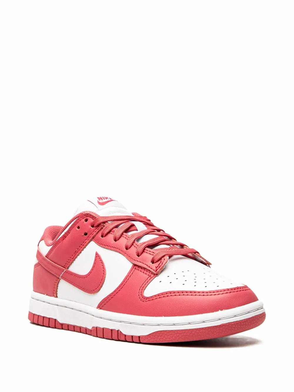 Low-top sneakers, red and white with lace-up front and large Nike swoosh