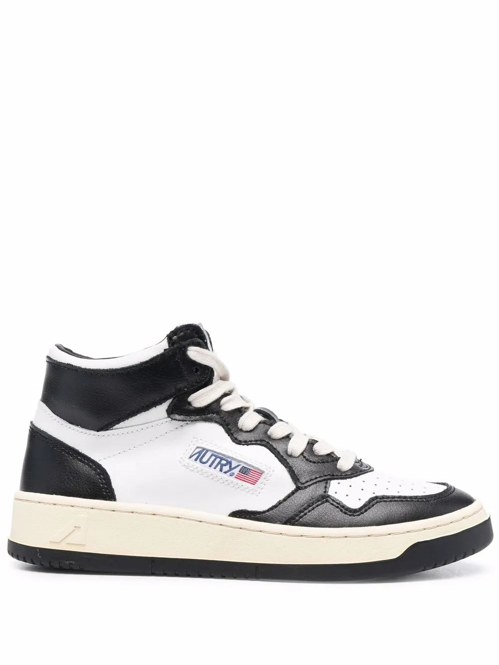 Autry high-top lace-up sneakers, black and white leather-look with beige sole