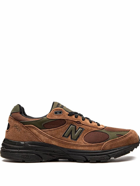 New Balance 993 sneakers in brown with olive panels and a black N logo
