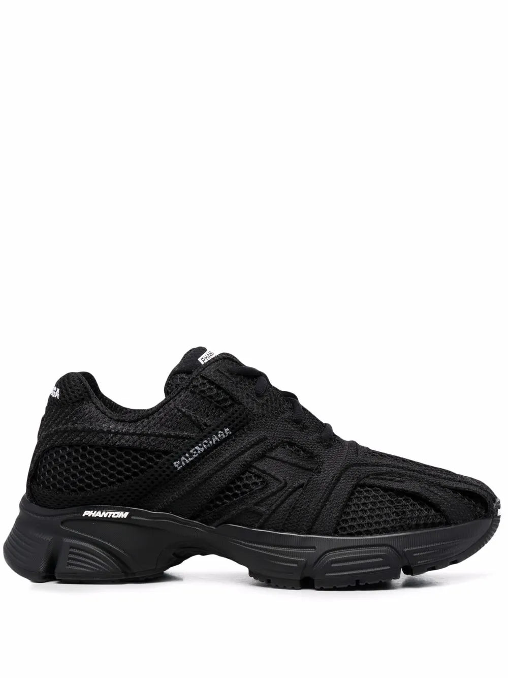 Black mesh low-top sneakers with chunky sole and lace-up front