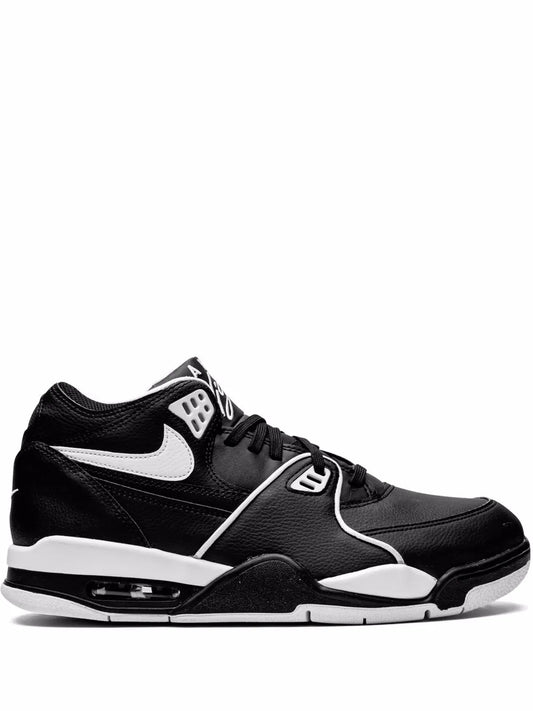 Nike Air Flight 89 black high-top sneakers, white Swoosh and lace-up design