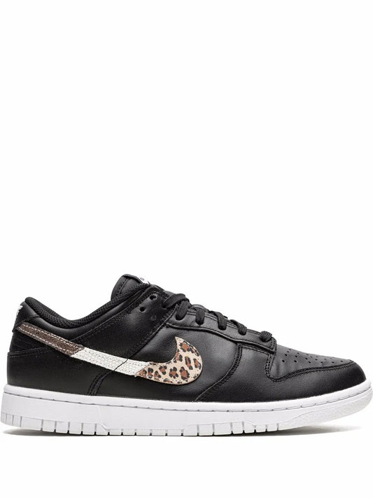 Black Nike Dunk Low SE low-top sneaker with animal-print Swoosh and white midsole