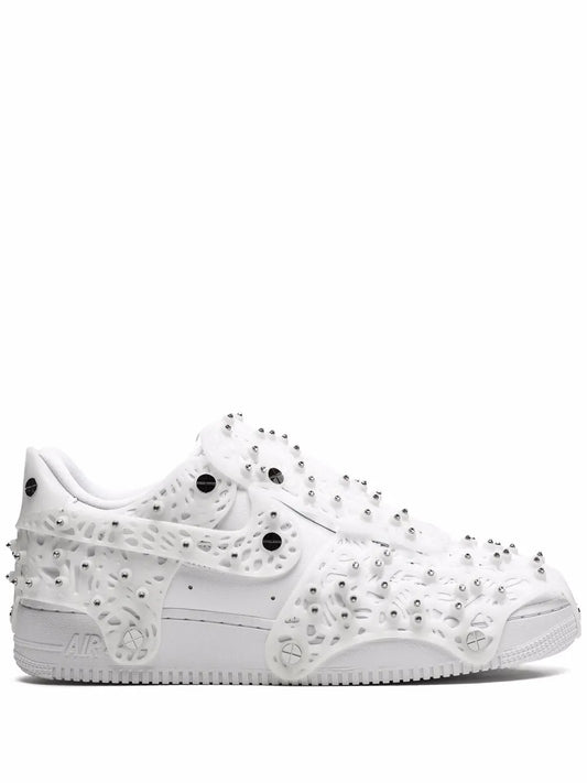 White Nike Air Force 1 Low sneakers with Swarovski-style crystal embellishments