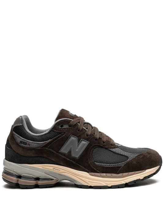 New Balance 2002R brown and black mesh and suede lace-up sneakers with N logo