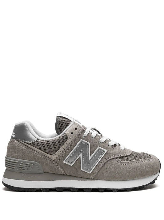 Grey low-top sneakers with New Balance N logo, lace-up design