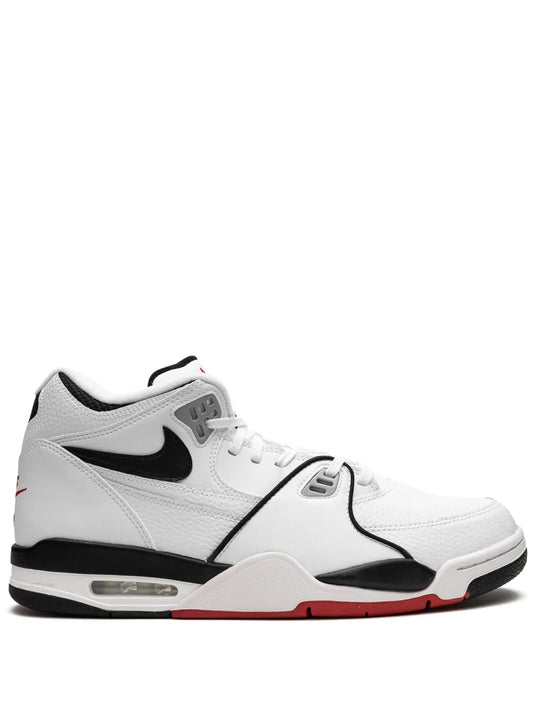 Nike Air Flight 89 sneaker, white leather with black and red accents, side view