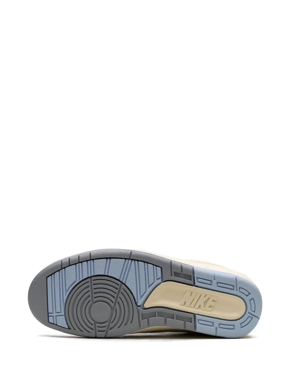 Air Jordan 2 Low outsole view with blue traction pattern and beige midsole edge