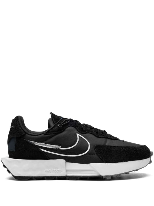 Nike Fontanka Waffle sneaker, black mesh with suede panels and white midsole