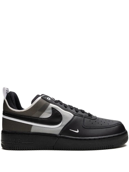 Nike Air Force 1 React sneakers, black leather with white swoosh and lace-up design
