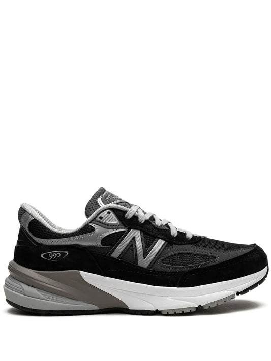 New Balance 990V6 black running shoe with gray N logo, lace-up, and cushioned sole