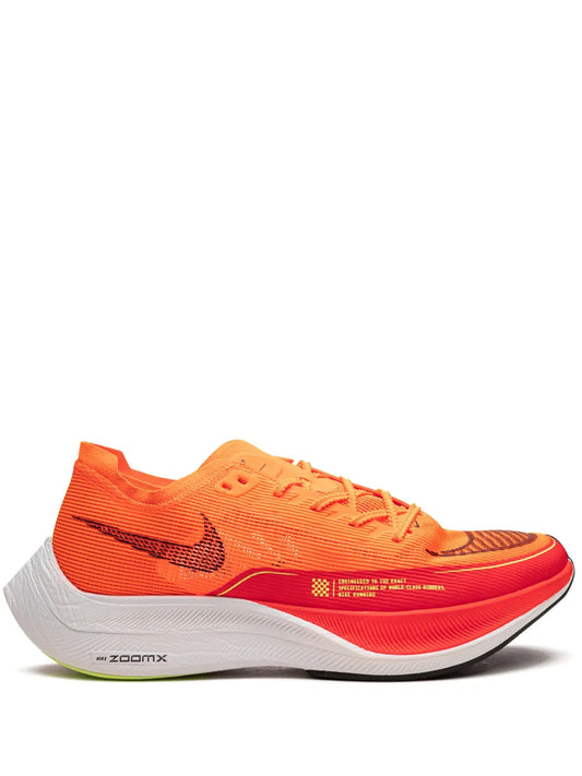 Nike Zoomx Vaporfly Next% 2 running shoes, orange upper, white foam midsole