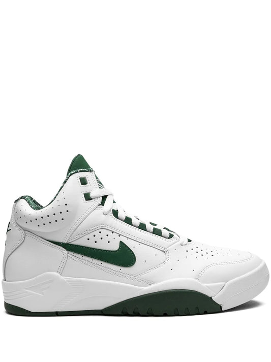 Nike Air Flight Lite Mid high-top sneakers in white with green swoosh and laces