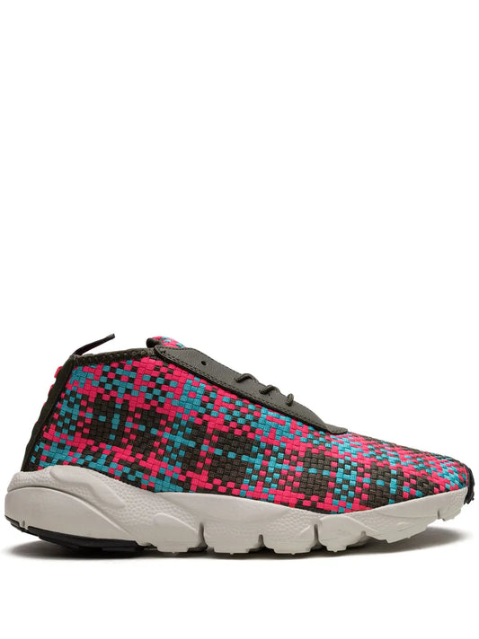 Multicolor woven chukka sneaker with black eyelets and gray rubber sole