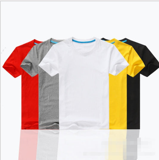 Assorted men’s crew-neck T-shirts in red, gray, white, yellow, black colors