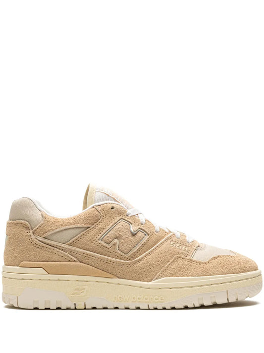 New Balance 550 brown suede sneakers with lace-up front and cushioned midsole